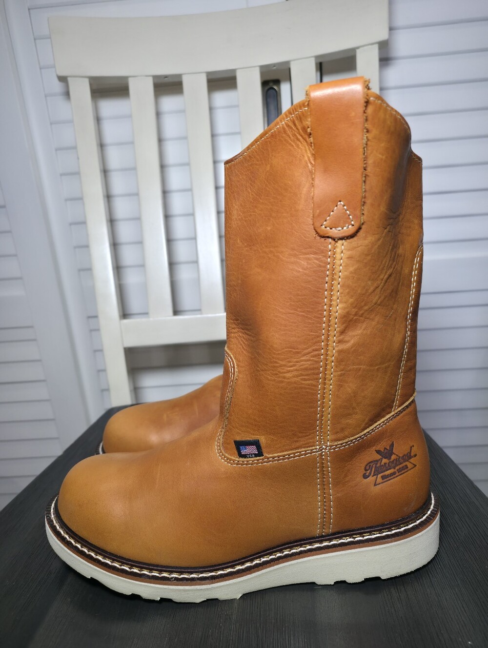 Thorogood American Heritage Tobacco Pull-On Wellington Wedge Sole Soft Toe Sz 8D